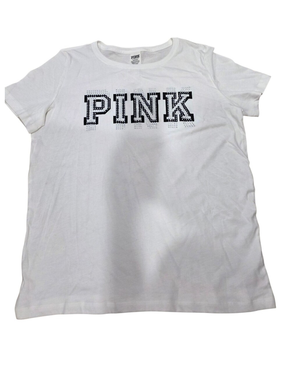 PINK large white short sleeve black silver rhinestones nwt